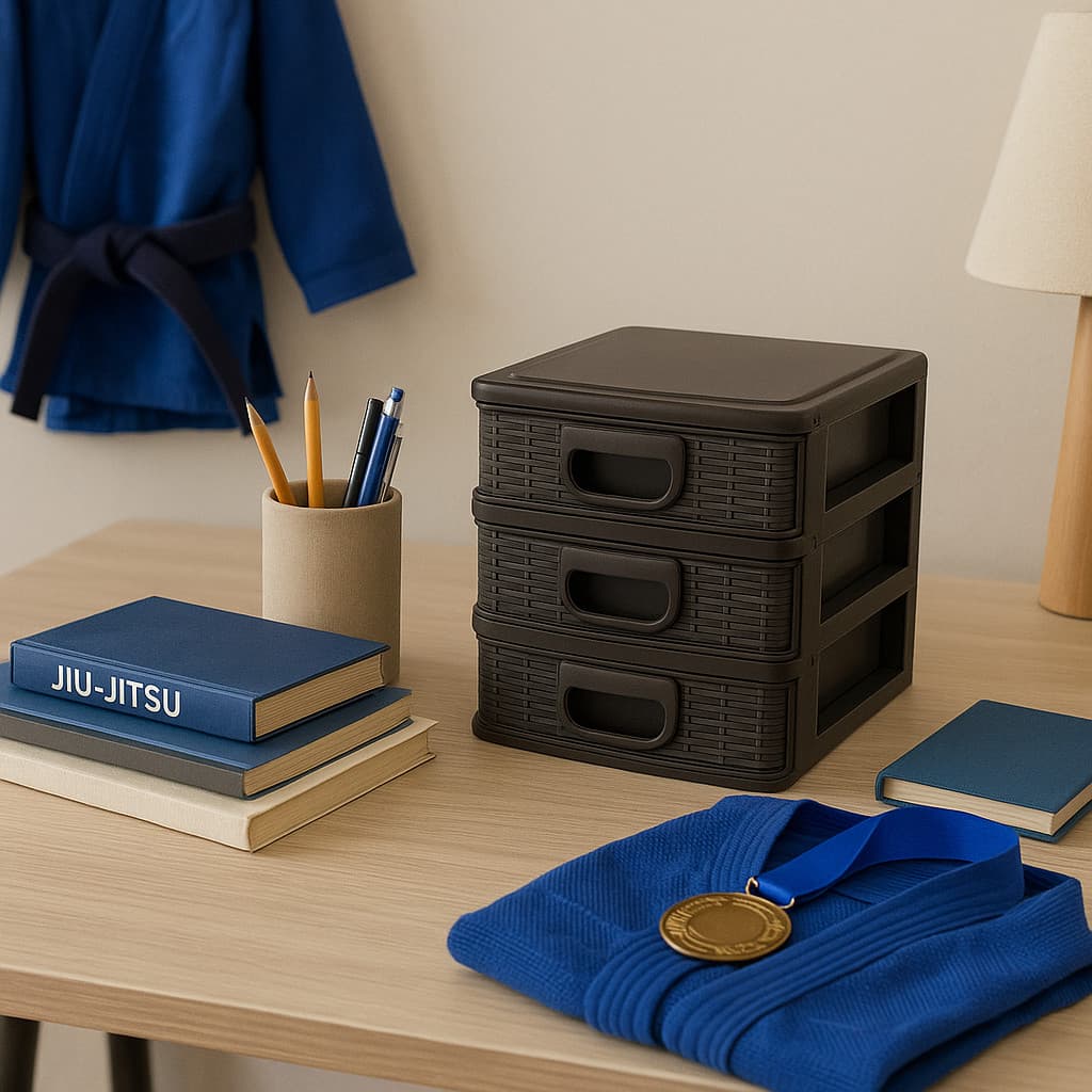 Kit 2 Gaveteiro Organizador De Mesa Micro Porta Tudo 3 Gavetas Cor Cinza
