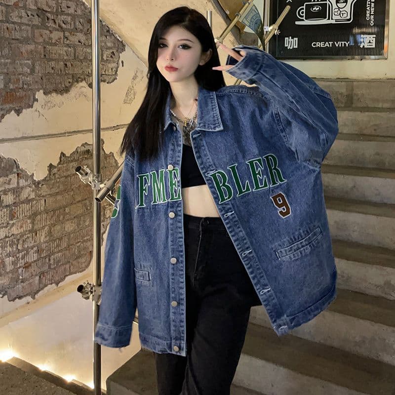 Americano Retro bordado Denim jaqueta costura novo estilo primavera outono mais magro olhar solto rua jaqueta topo