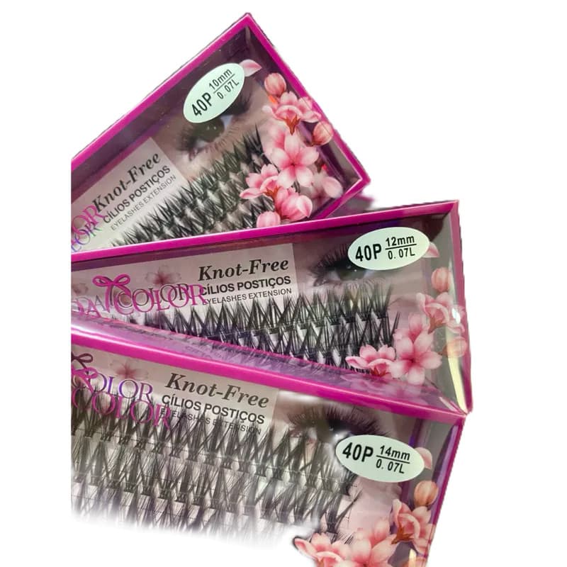 Tufos Fada Color 40 pelos para extensão de cílios  curvatura L efeito fox eyes ou raposa