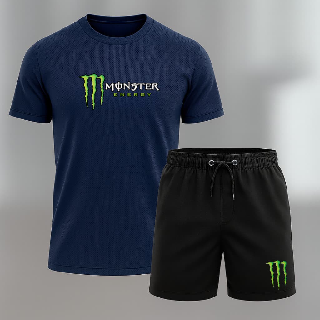 Conjunto Masculino Dry Fit Monster Camiseta Shorts Academia Fitness Treino Esportivo Premium
