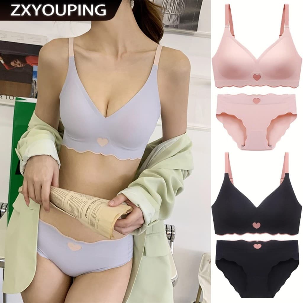 Conjunto De Roupa Interior Sem Costura Feminino Pequeno Peito Push-up Sutiã Seção Fina Anel De Aço Fio Calcinha