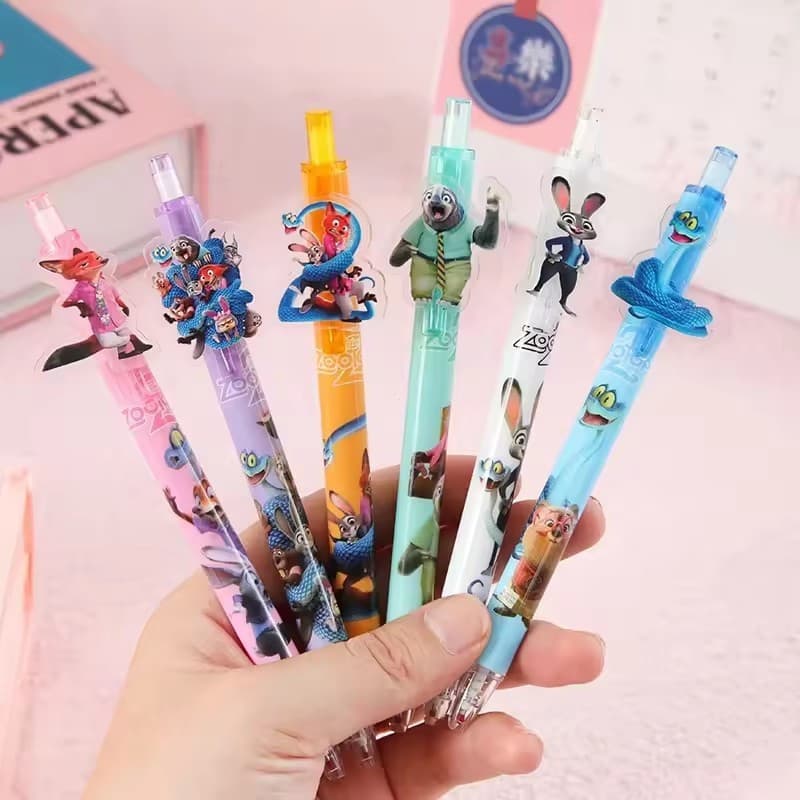 6/12 Pçs Zootopia Preto 0.5MM Caneta De Tinta Estudante Escrita Desenhar Gel Anime Figura Papelaria Aniversário De Volta