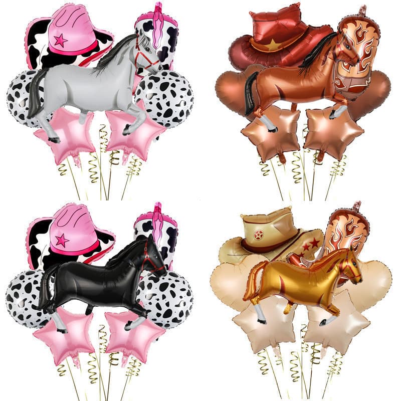 Conjunto de balões de alumínio de 7 peças, novo, adequado para festas e encontros com tema de cowboy ocidental UJ4O