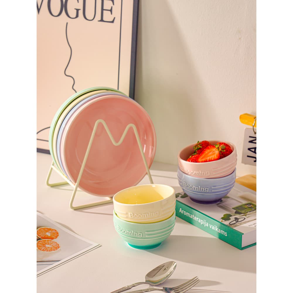 Novo estilo dopamina Macaron série de cores gradiente macarrão requintado tigela arroz prato doméstico talheres cerâmica
