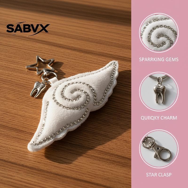 SABVX Chaveiro Com Asa De Anjo , Pingente De Bolsa De Dente Fofo Para Meninas , Capa De Telefone , Escolar , Ornamento P