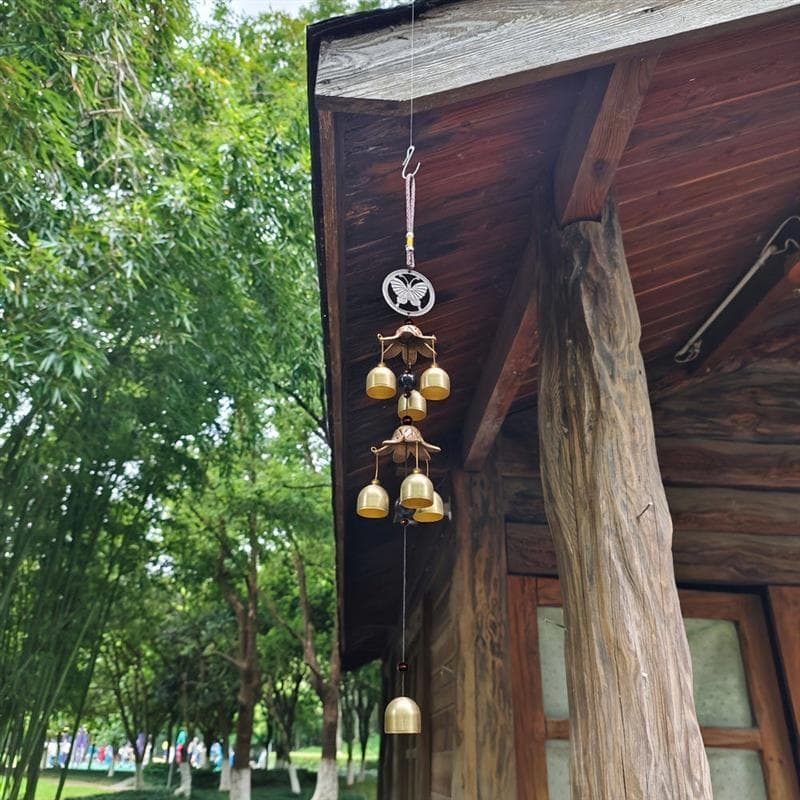 Antigo sino de duas camadas metal vento carrilhão pátio jardim dopamina metal colisão som varanda pendurado dinheiro fab