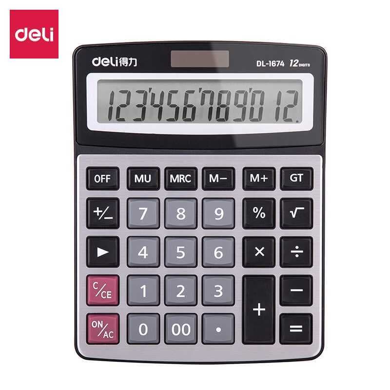 Deli 1674 Calculadora de escritório financeiro Calculadora de contabilidade Calculadora Solar de energia dupla de tela g