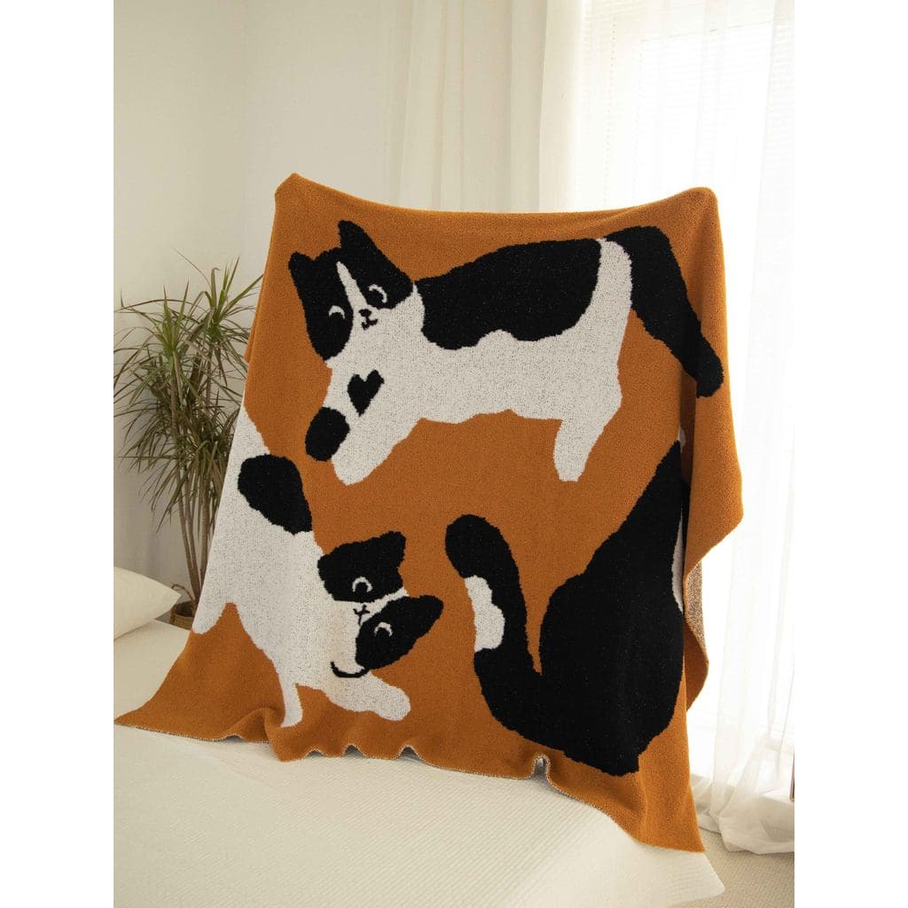[Três gatos de vaca] ilustração Original macio Q-elástico meio lado cobertor de lã cobertor capa cobertor escritório sof