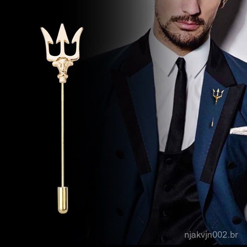 Moda Na Trident Terno Broche Para Homens High-end Metal Corsage Uma Linha Pino Longo Pinos Acessórios