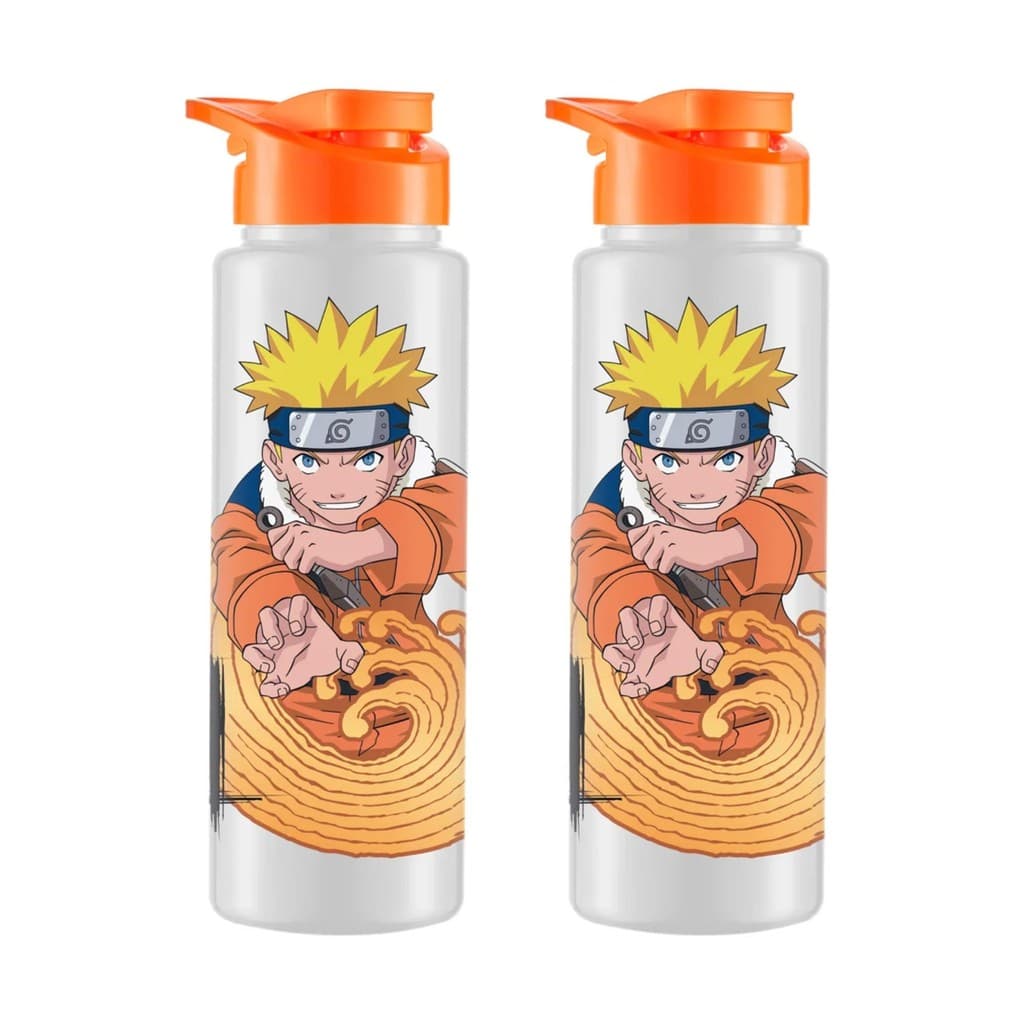 Kit 2 Squeeze Naruto Branco 750ml com Estampa Oficial e Tampa Prática