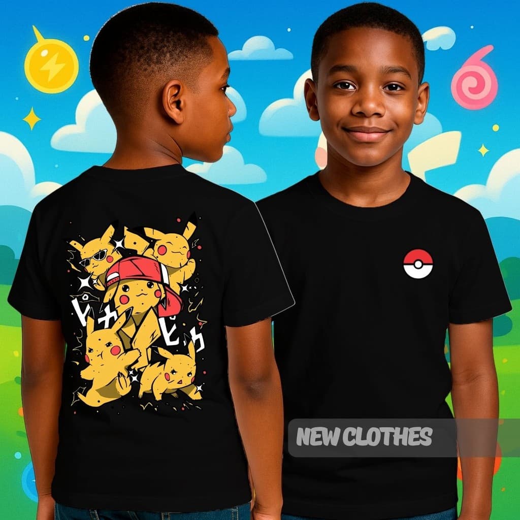 Camiseta Pikachu Pokémon Infantil Algodão Pichu Raichu Choque Do Trovão