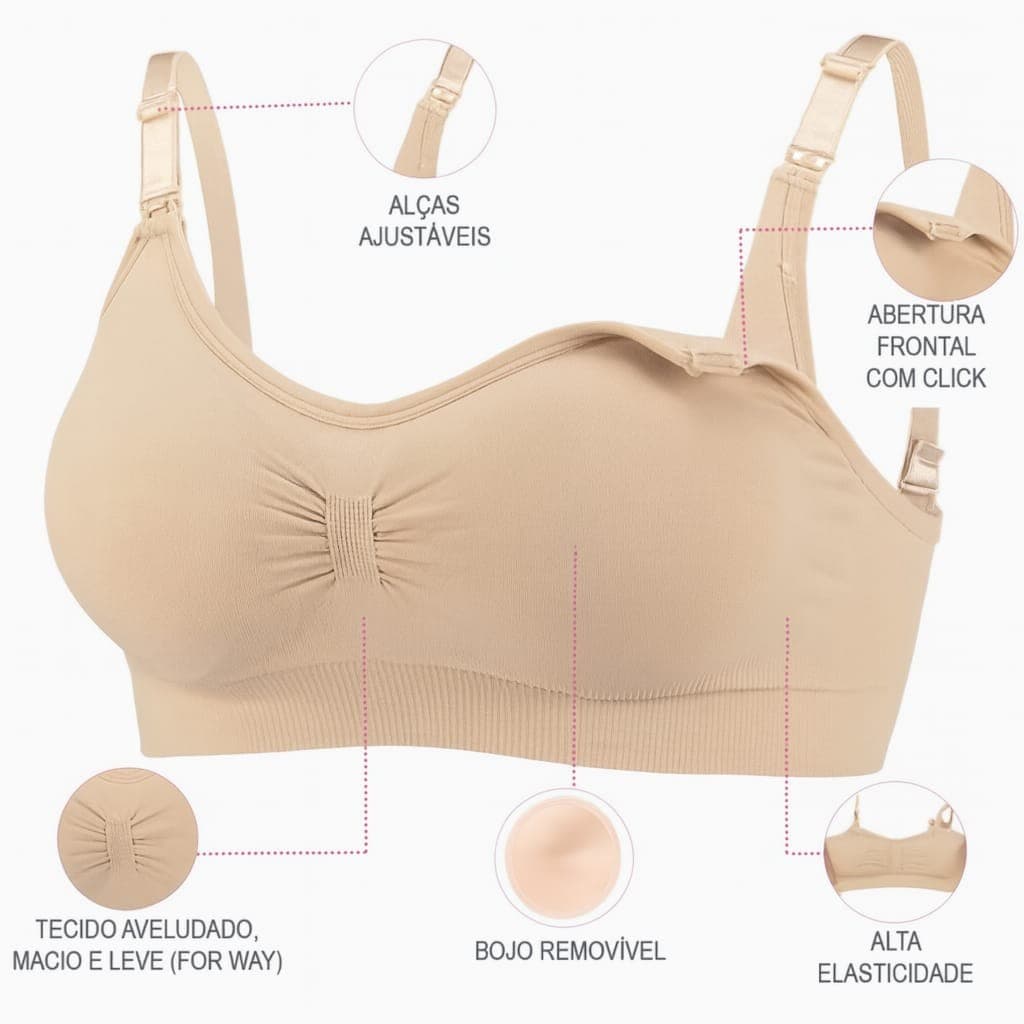 Sutiã de Amamentação Plus Size com Bojo Removível Alça Ajustável Confortável Sustentação, Uso Diário