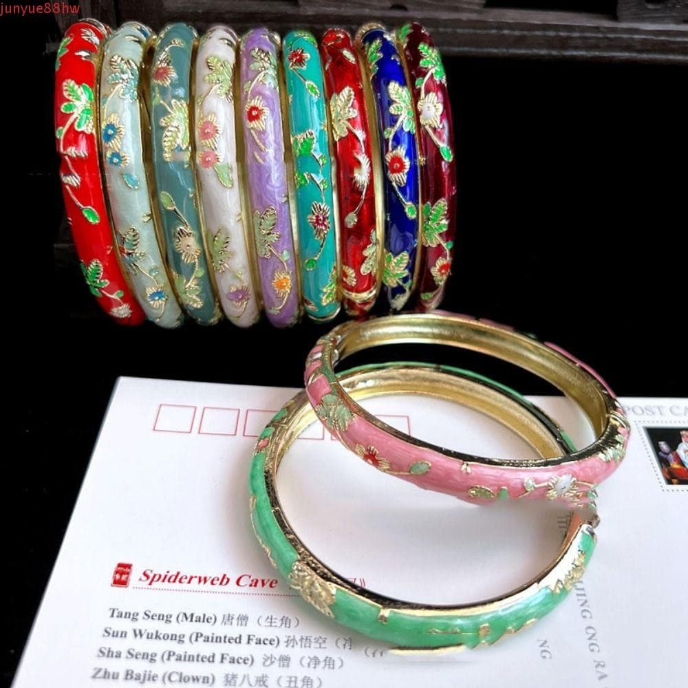 JUNYUE Pulseira Cloisonne Chinesa , Dupla Esmaltada Peônia Filigrana Flor , Clássica