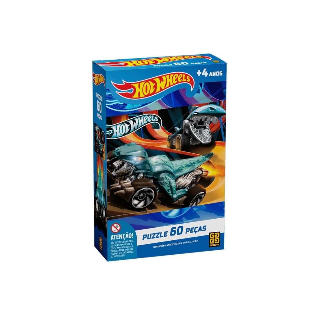 Quebra-Cabeça Hot Wheels 60 Peças Grow Puzzle Temático Carros Infantil Criativo Educativo Diversão