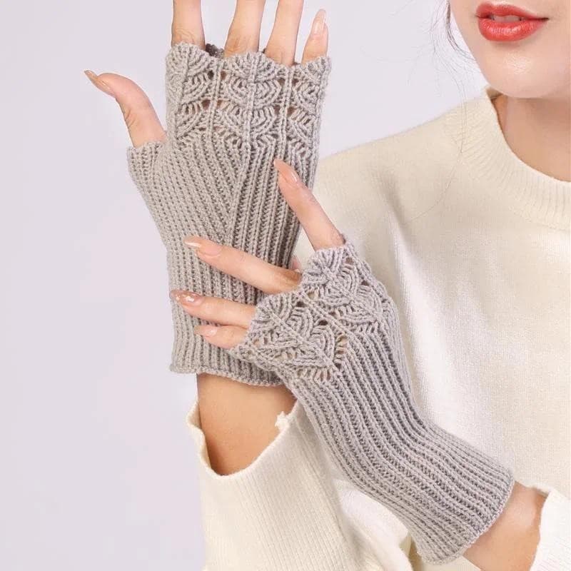 Mulheres Inverno Luvas Sem Dedos Quente Lã Macia Malha Elegante Pulso Braço Mão Meio Dedo Elástico Curtas