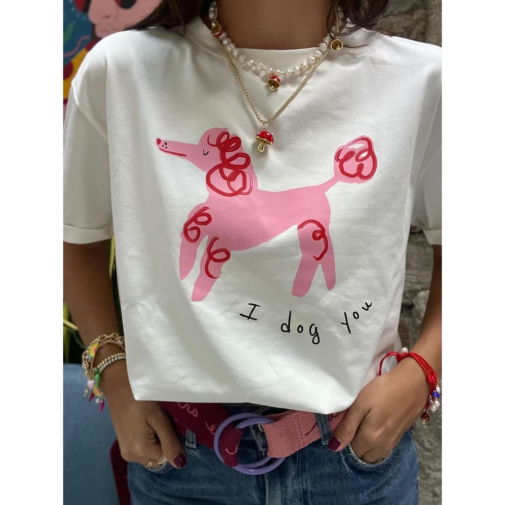 Camiseta Camisa Feminina De Cachorro Poodle Blusa Premium 100% Algodão