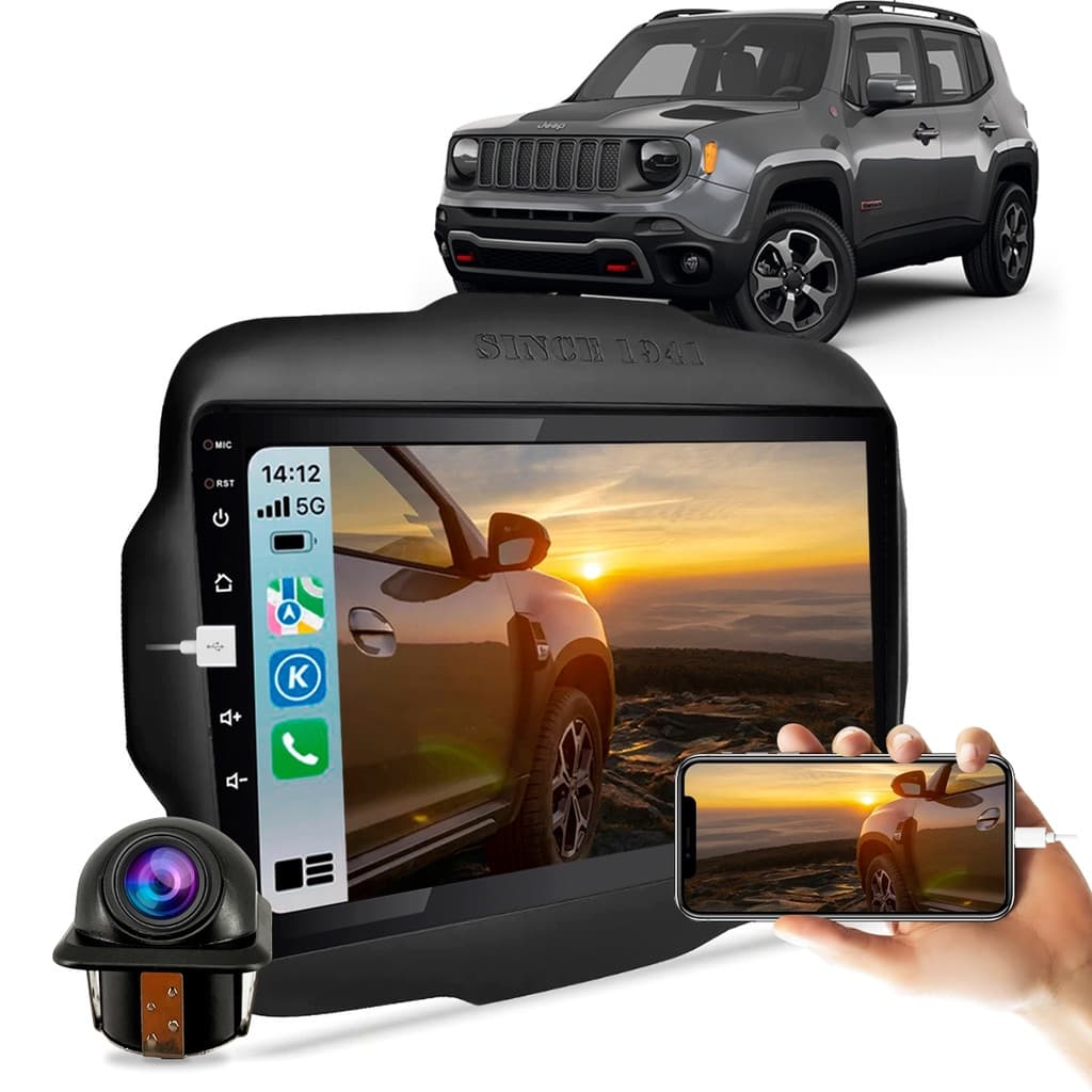 Kit Multimidia Mp5 9" Espelha Carplay Android Auto Jeep Renegade 2015 A 2025