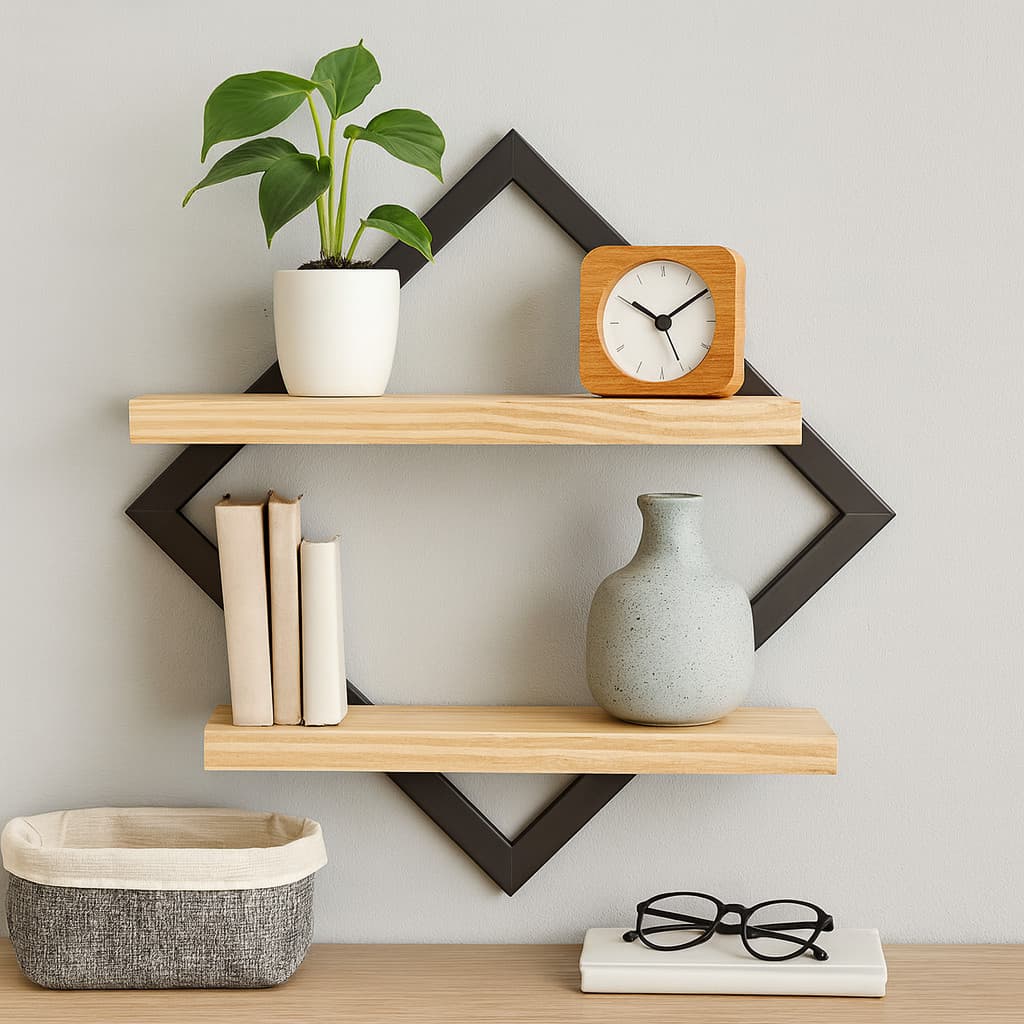 Quadro Decorativo Em Pinus Prateleira Dupla Nicho Expositor Organizador Decoração De Parede Com Bordas