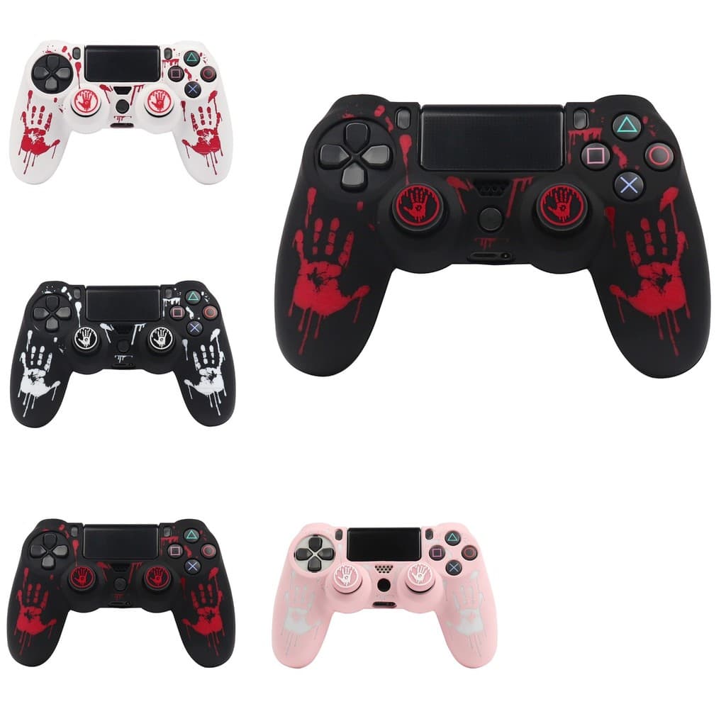 Capa Protetora Silicone Premium Mão Sangrando Para Controle Ps4 + 2 Grip