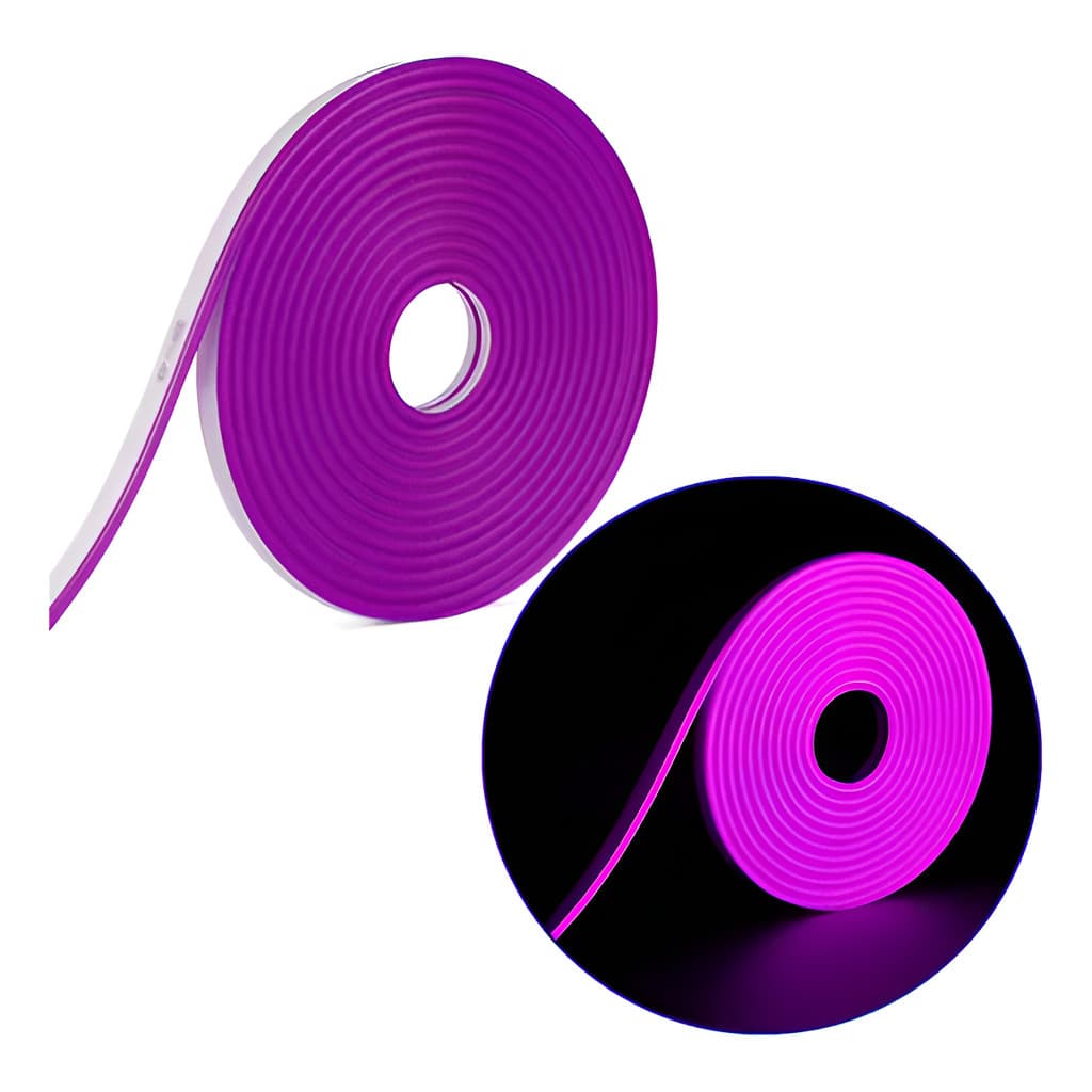 Fita Led Neon Flexível 5mts 12v Cor Roxo + Fonte