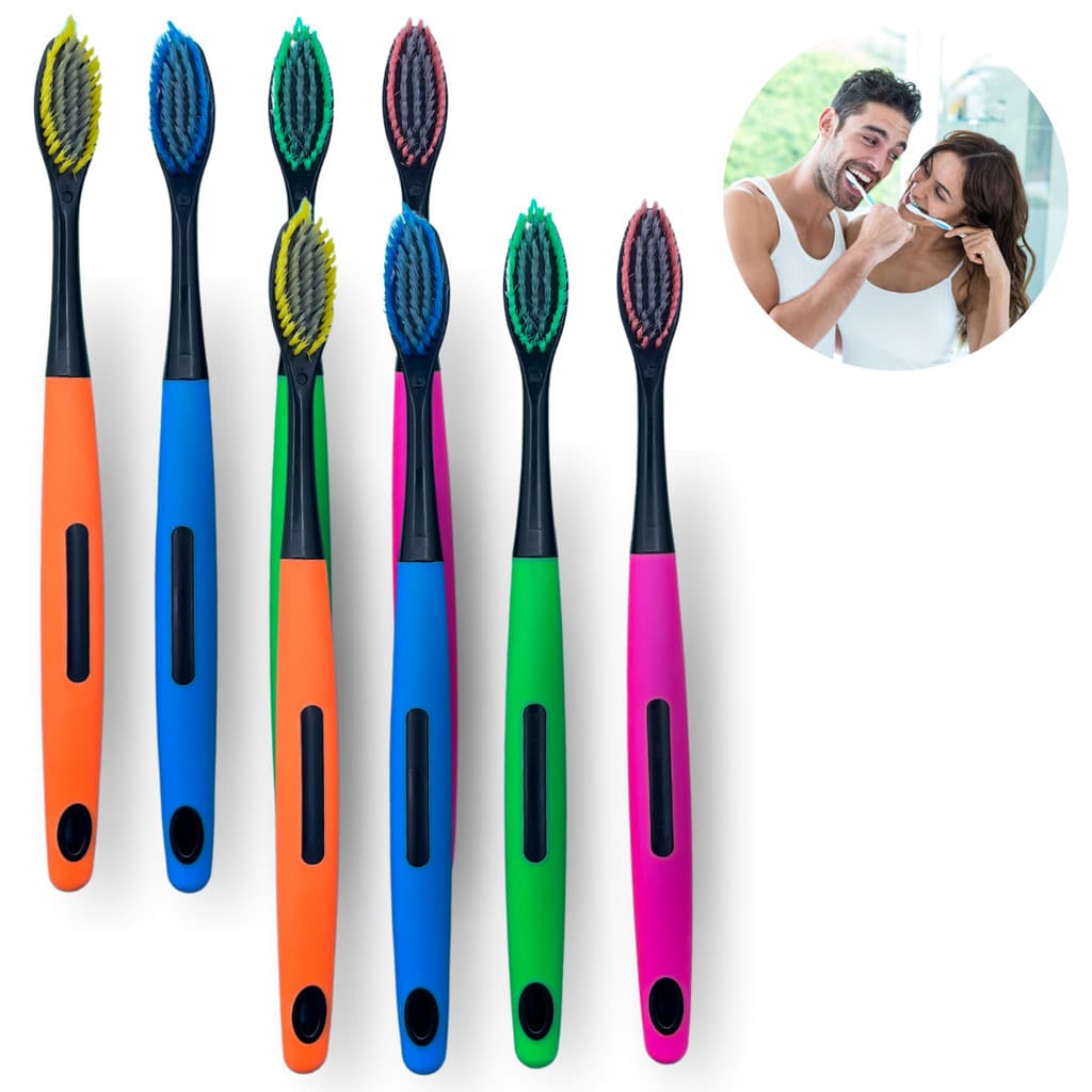 Kit 8 Escovas Dental Macia Com Capa Protetora Limpador De Lingua E Bochechas