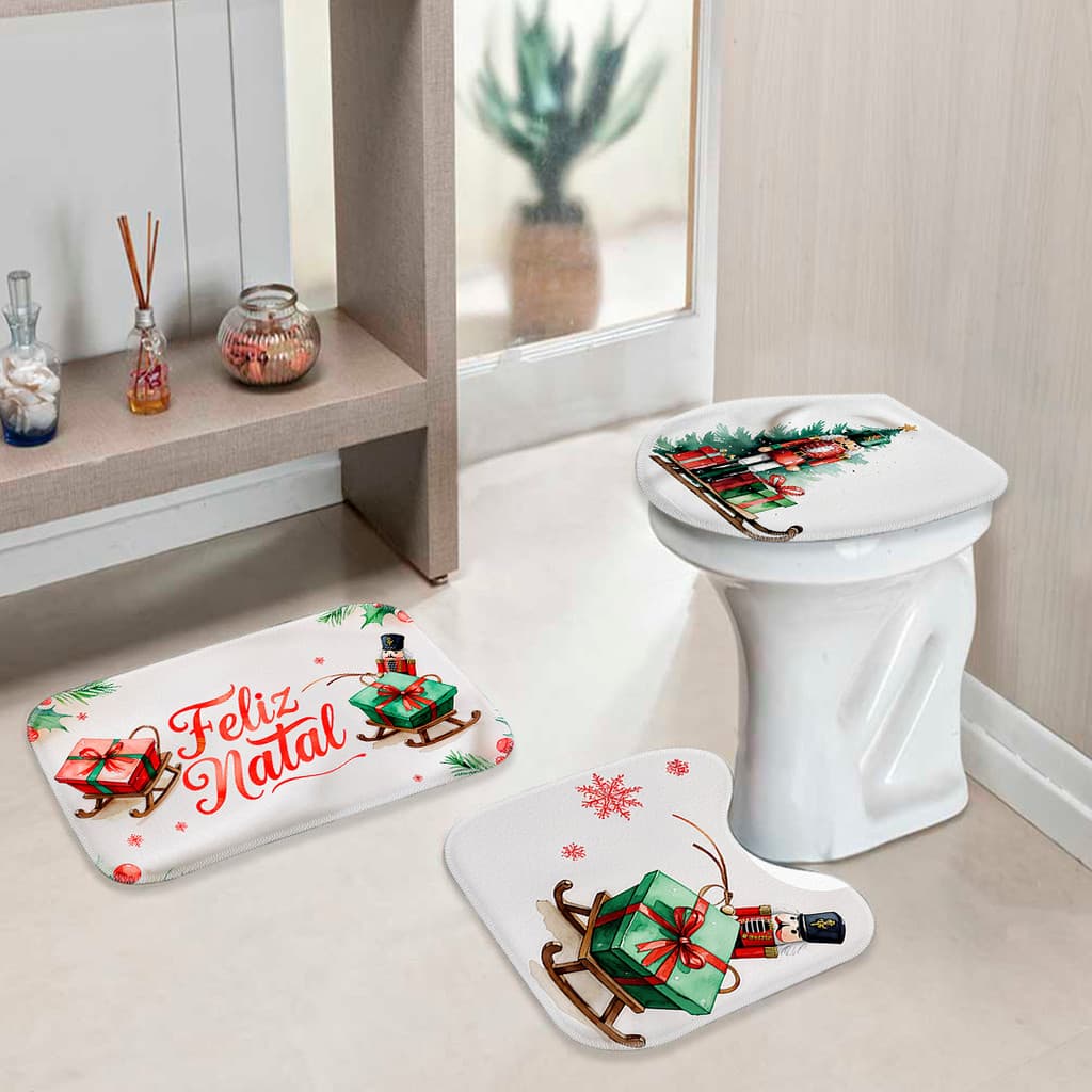 Kit 3 Tapetes de Natal para Banheiro – Decoração Charmosa e Festiva