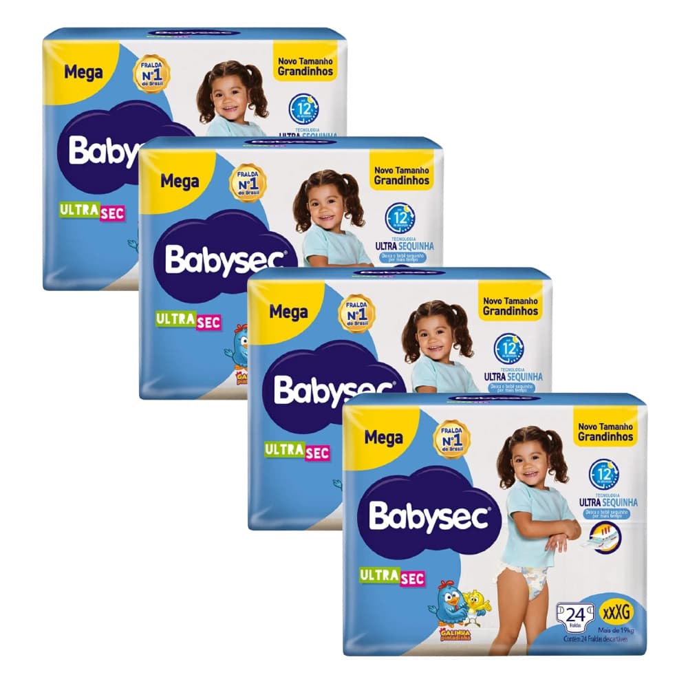 Super Kit 4x Fralda BabySec Ultrasec Galinha Pintadinha Mega XXXG 24un – Conforto Garantido