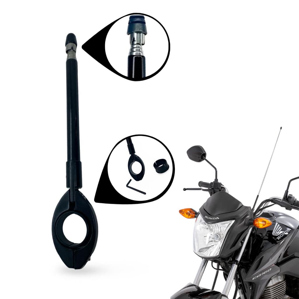 Antena Corta Linha Pipa Cerol Preta de Aço Inox Resistente Guidão Ybr Factor Fazer Lander Tenere Fz