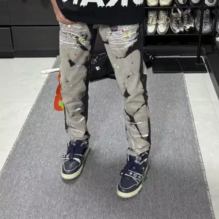 Homens homens em linha reta solto americano High street Tie-Dye único masculino feminino Jeans street Wear Hip-Hop solto