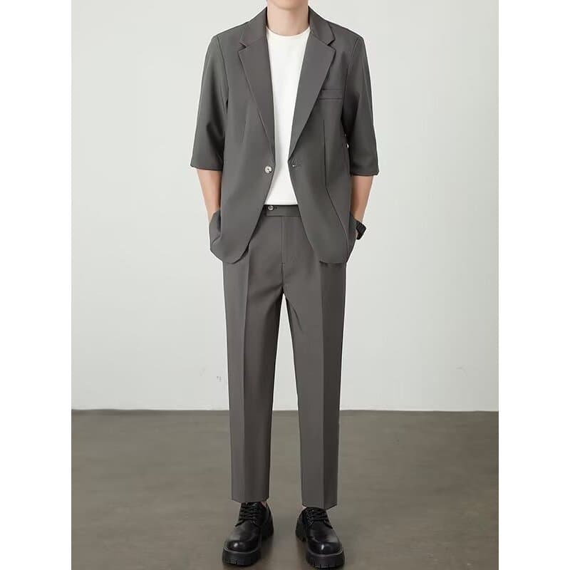 Terno de manga de três quartos masculino High-End terno verão fino de manga curta moda Casual terno jaqueta de seda gelo