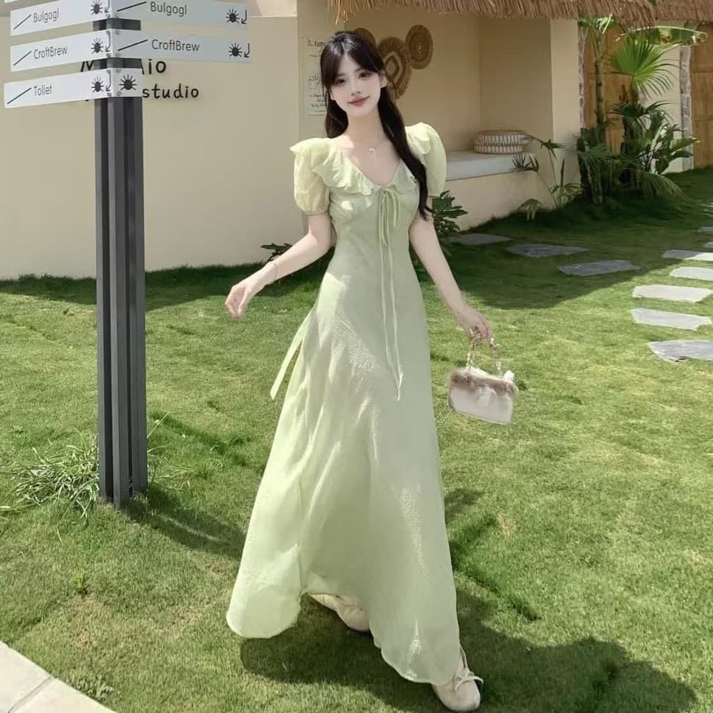 Francês roxo babados vestido de cintura estreita feminino verão 2026 novo estilo estilo suave estilo puro saia longa 6.1