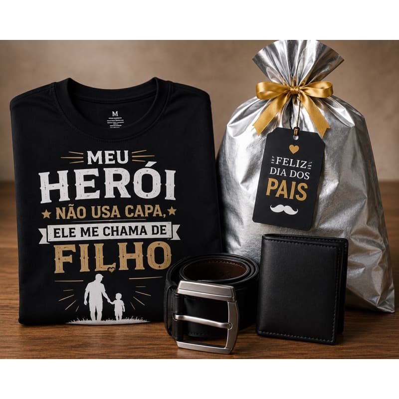 🔥 DIA DOS PAIS COMPLETO – Camiseta + Cinto + Carteira + Embalagem Presente 🎁