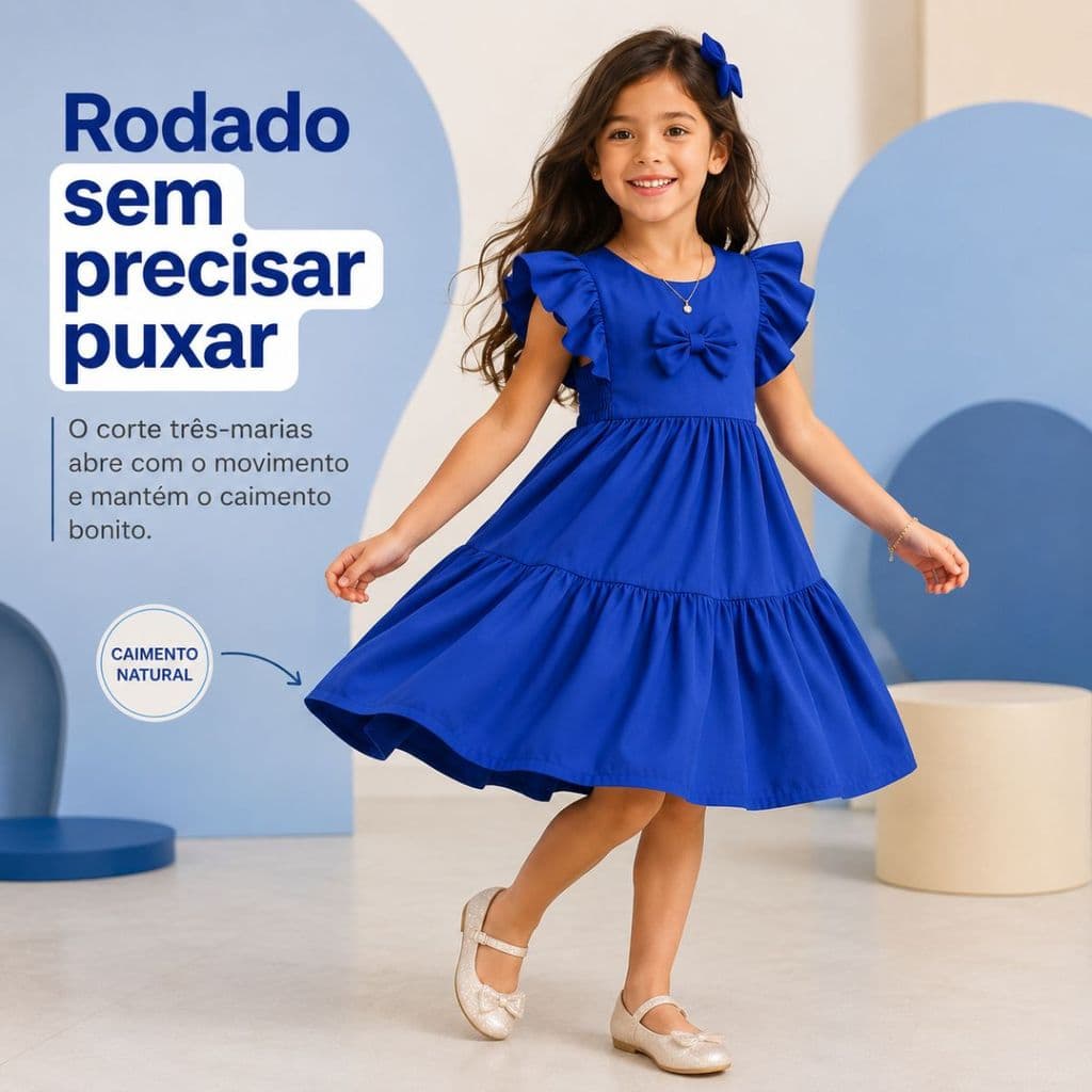 Vestido Infantil Menina Babado Liso Casual