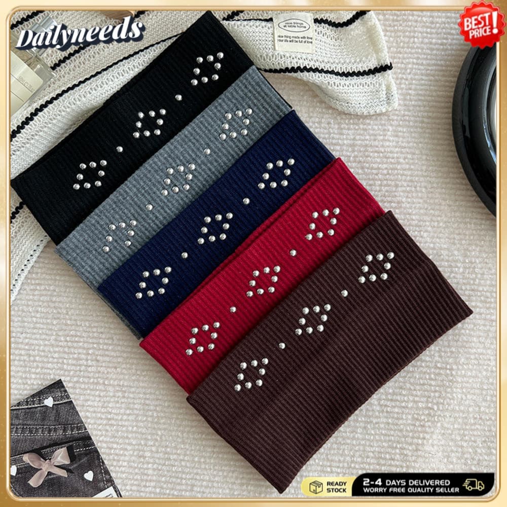 Tecido Coreano Bandana Punk Elástico Largo Y2k Metal Rebite Hairband Para Festas Namoro Trabalho