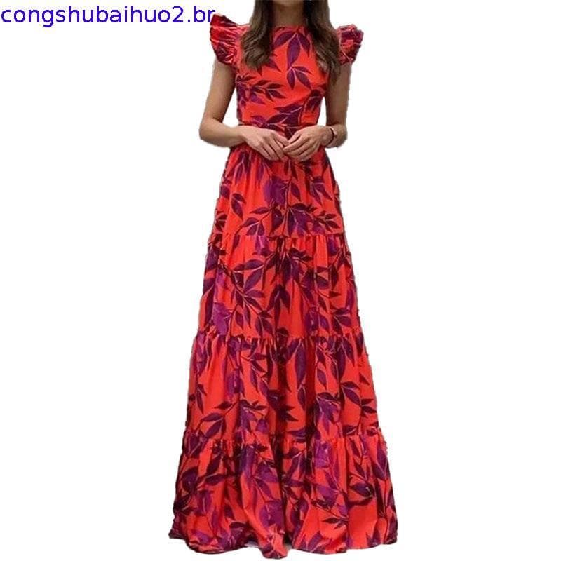 Vestido Feminino Estampado Longo Tomara que Caia Alça Lastex Fenda Lateral Soltinho Elegante