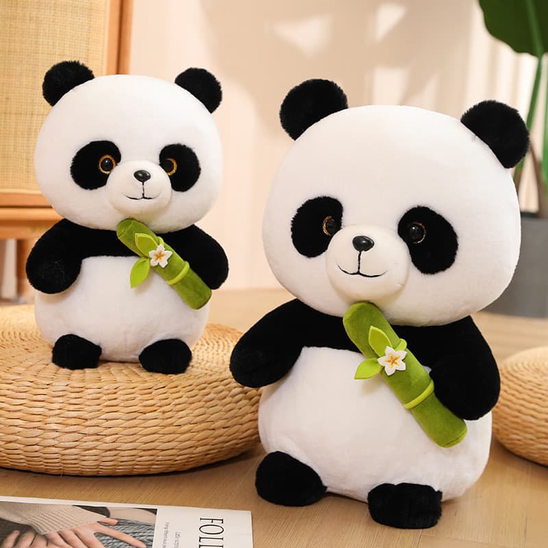 Bambu Segurando Panda Realista Brinquedo De Pelúcia Preto Branco Gigante Com Design Floral Boneca Macia Para Abraçar Lin
