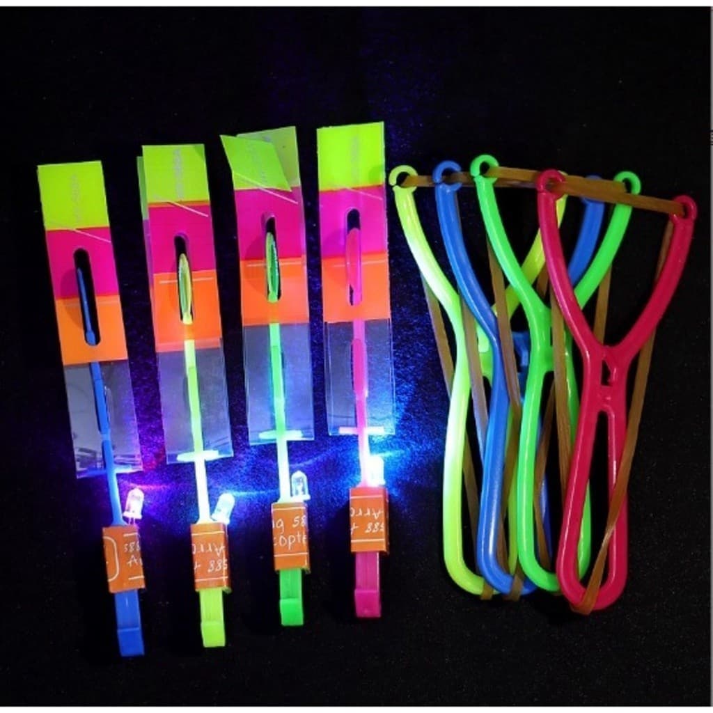 Kit 15PCS Brinquedo Voador LED com Estilingue Foguete Giratório Infantil para Festa Escola e Lazer