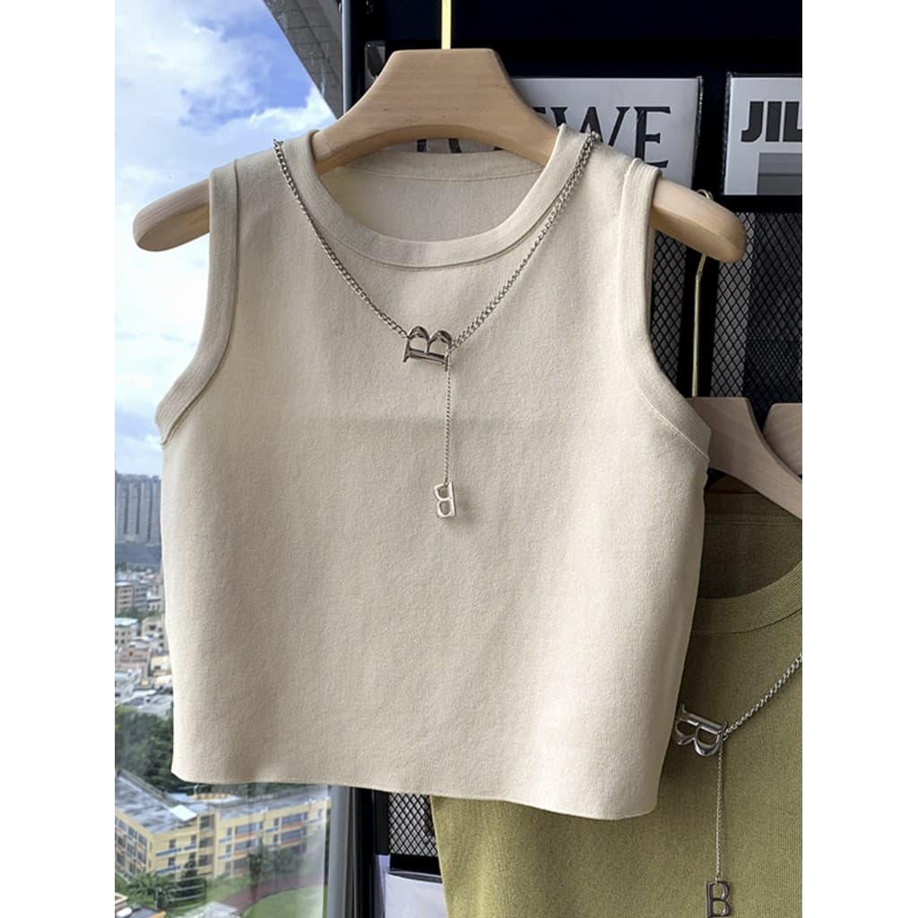 Damasco em forma de I malha pequeno colete feminino verão 2026 novo estilo preto exterior usar sem mangas colete curto a