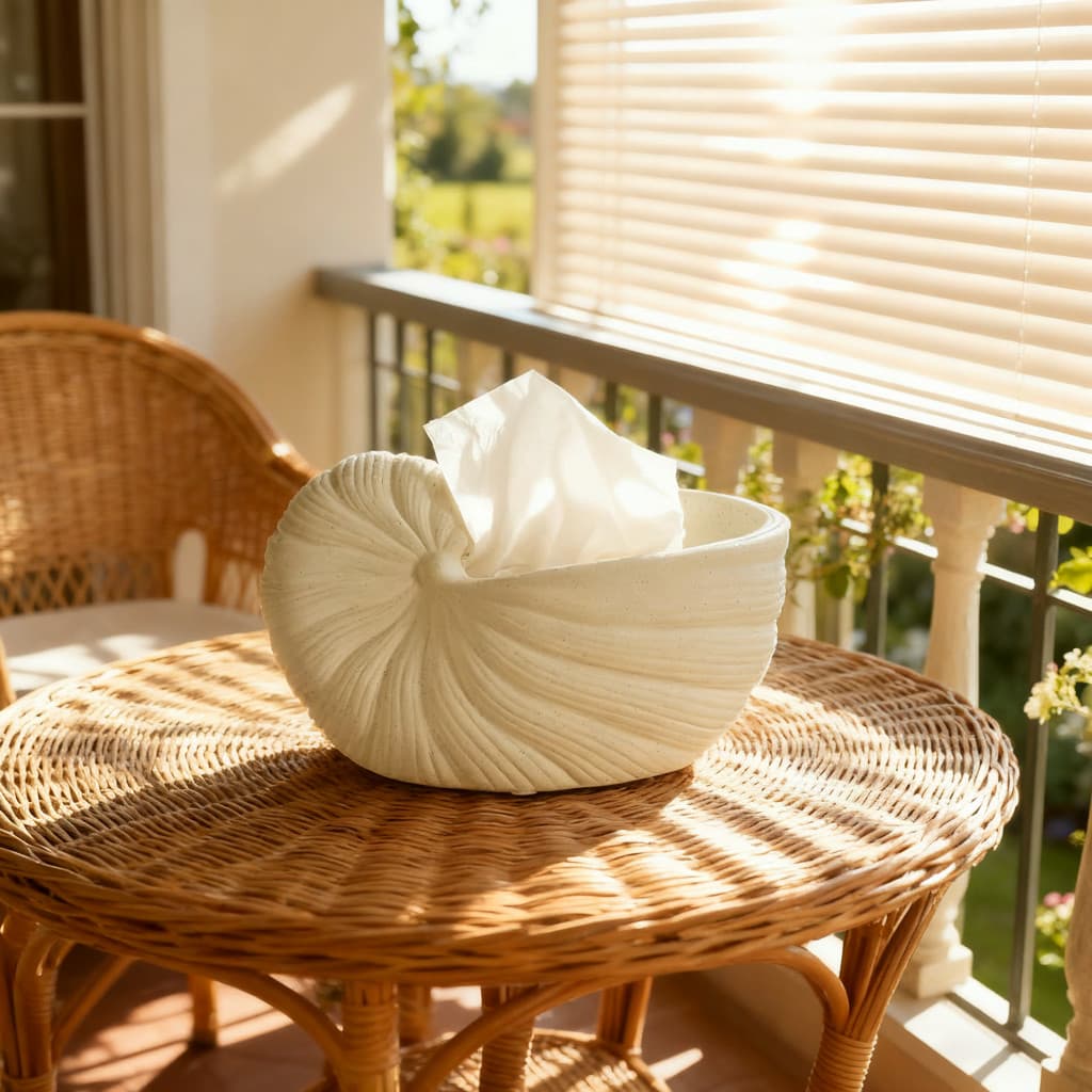 Caixa de armazenamento de mesa com rosca branca, caixa de tecido, estilo oceano criativo, decoração de ornamentos