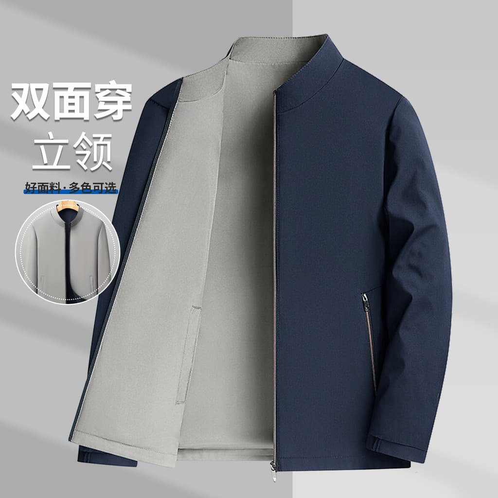 2025 novo estilo primavera outono pai usar jaqueta masculina de meia-idade dupla face gola alta jaqueta média @