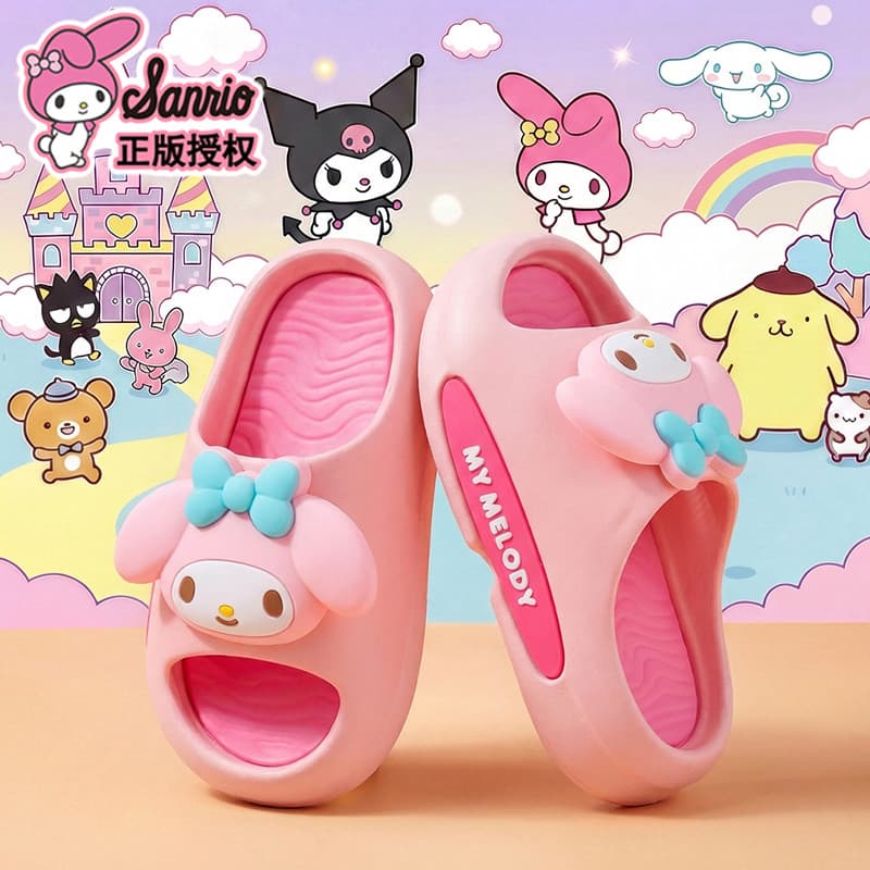 Sanrio meninas sandálias chinelos antiderrapante Kuromi médio pequenas crianças pai-filho banheiro banho meninas criança
