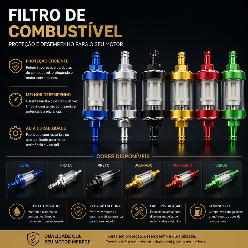 Filtro de Óleo Alumínio Vidro Lig8mm Gás para Moto Bike 125-160cc