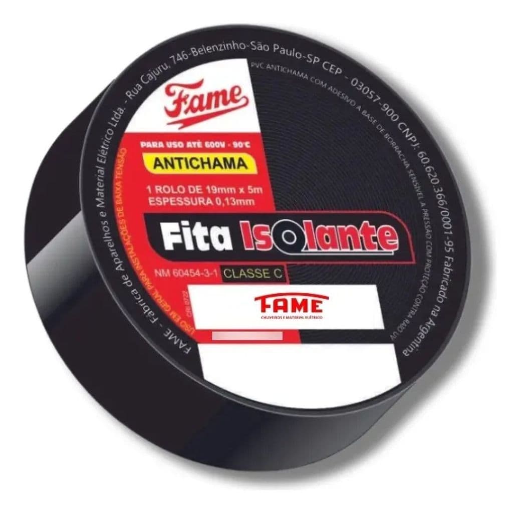 Fita Isolante Fame 18mm com 5 Metros Preto