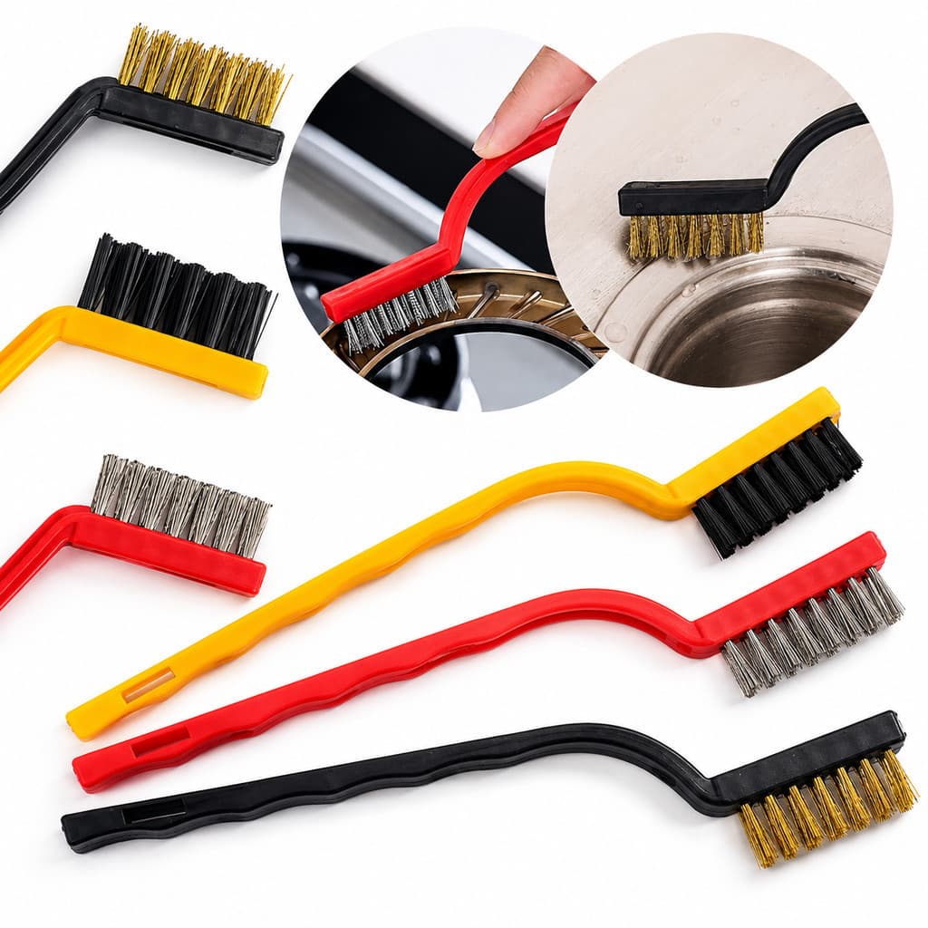 Kit Escova Limpeza Multiuso – 3 UN, Aço Latão Nylon, Forno Grelha Fogão