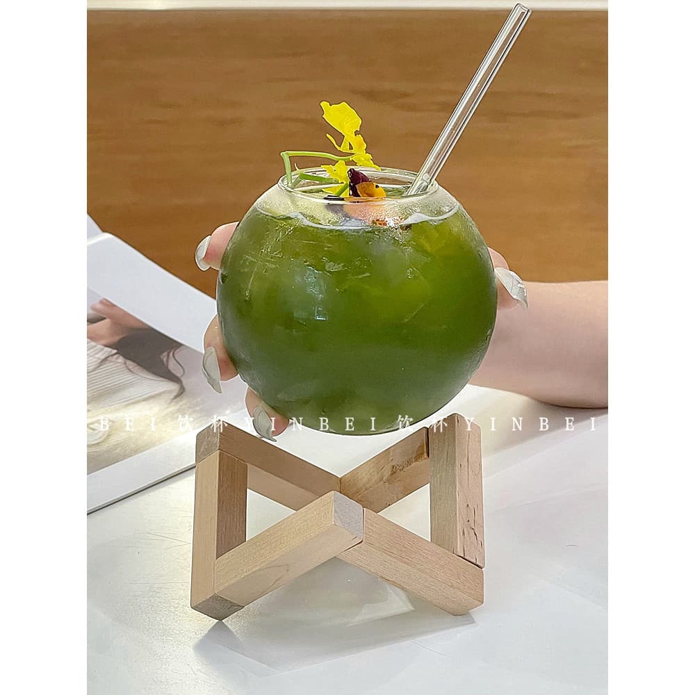 Atmosfera ins estilo copo de vidro de café de alto valor único forma de lua xícara de chá de frutas bolha copo de suco d
