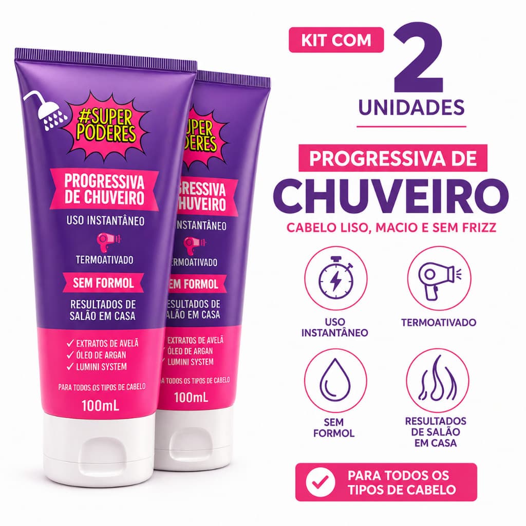 kit 2 Progressiva de Chuveiro Sem Formol Super Poderes Liso instantâneo