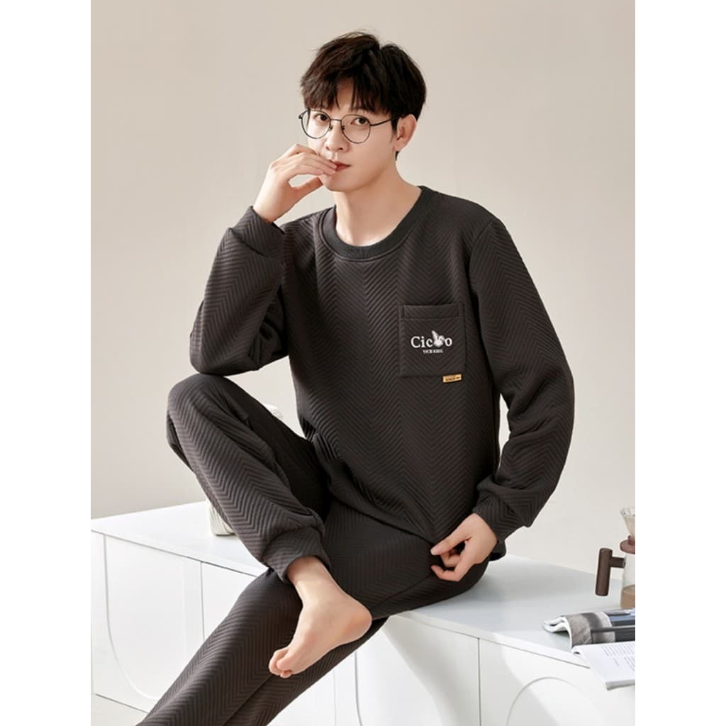Pijamas masculinos outono inverno três camadas engrossado ar algodão intercalar primavera outono estilo 2025 inverno que