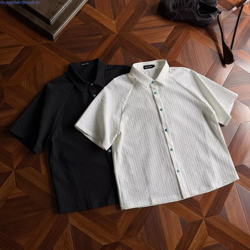 Verão simples csa texturizada de manga curta novo estilo masculino All-Match Casual cseta meia manga solta jaqueta