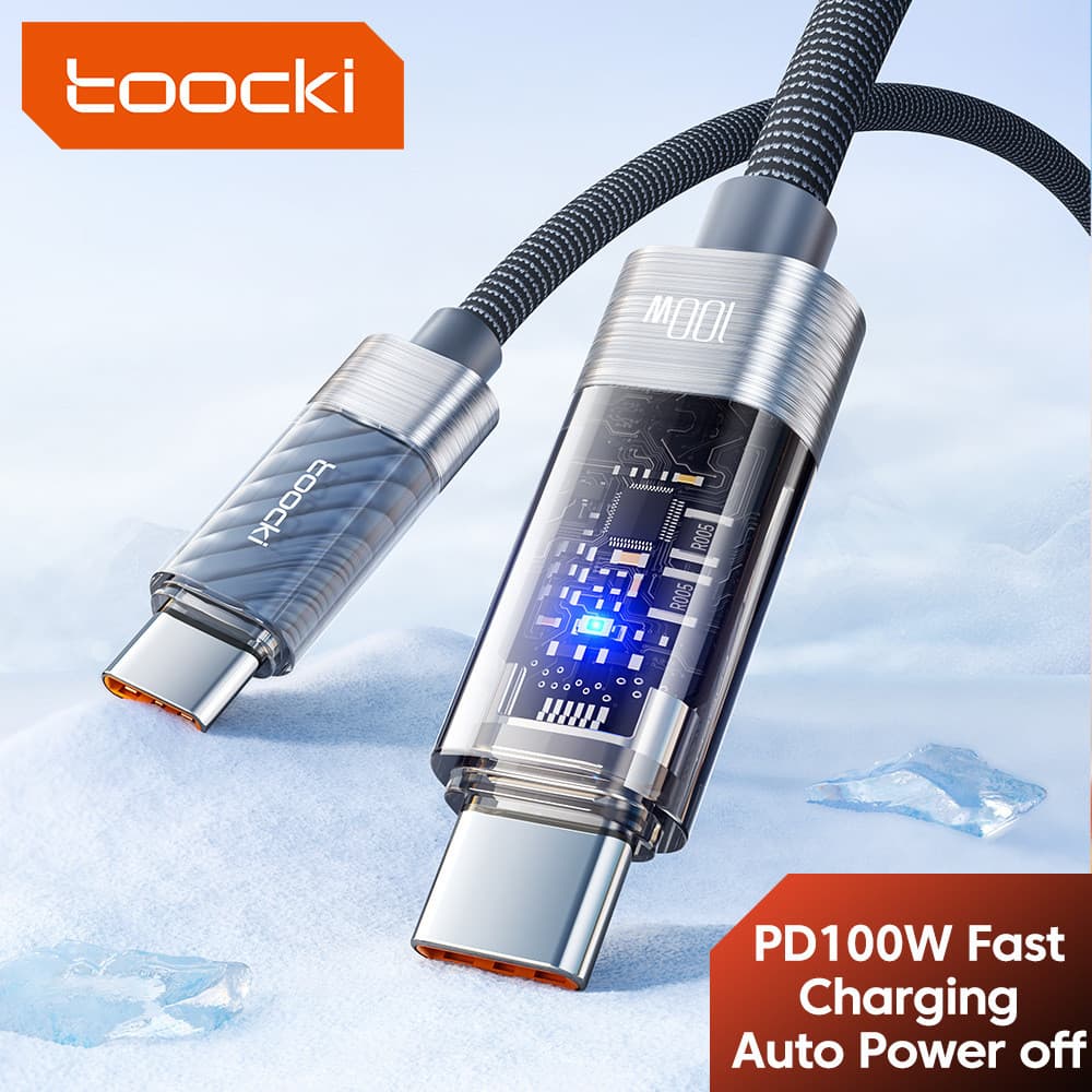 O cabo de dados para celular Toocki é transparente e corta automaticamente a energia, cabo de carregamento rápido de 100