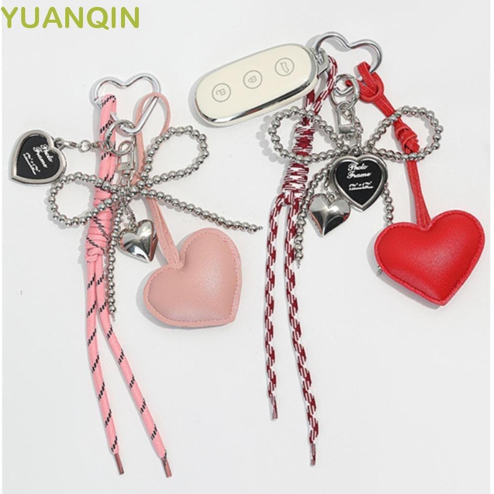 YUANQINZT Chaveiro De Couro Com Laço De Pérola , Pingente De Mochila Coração De Amor Y2k , 3D Feito À Mão Brilhante